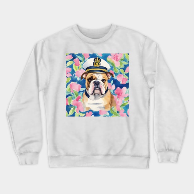 Lilly Pulitzer inspired portrait of a bulldog Crewneck Sweatshirt by SophieClimaArt